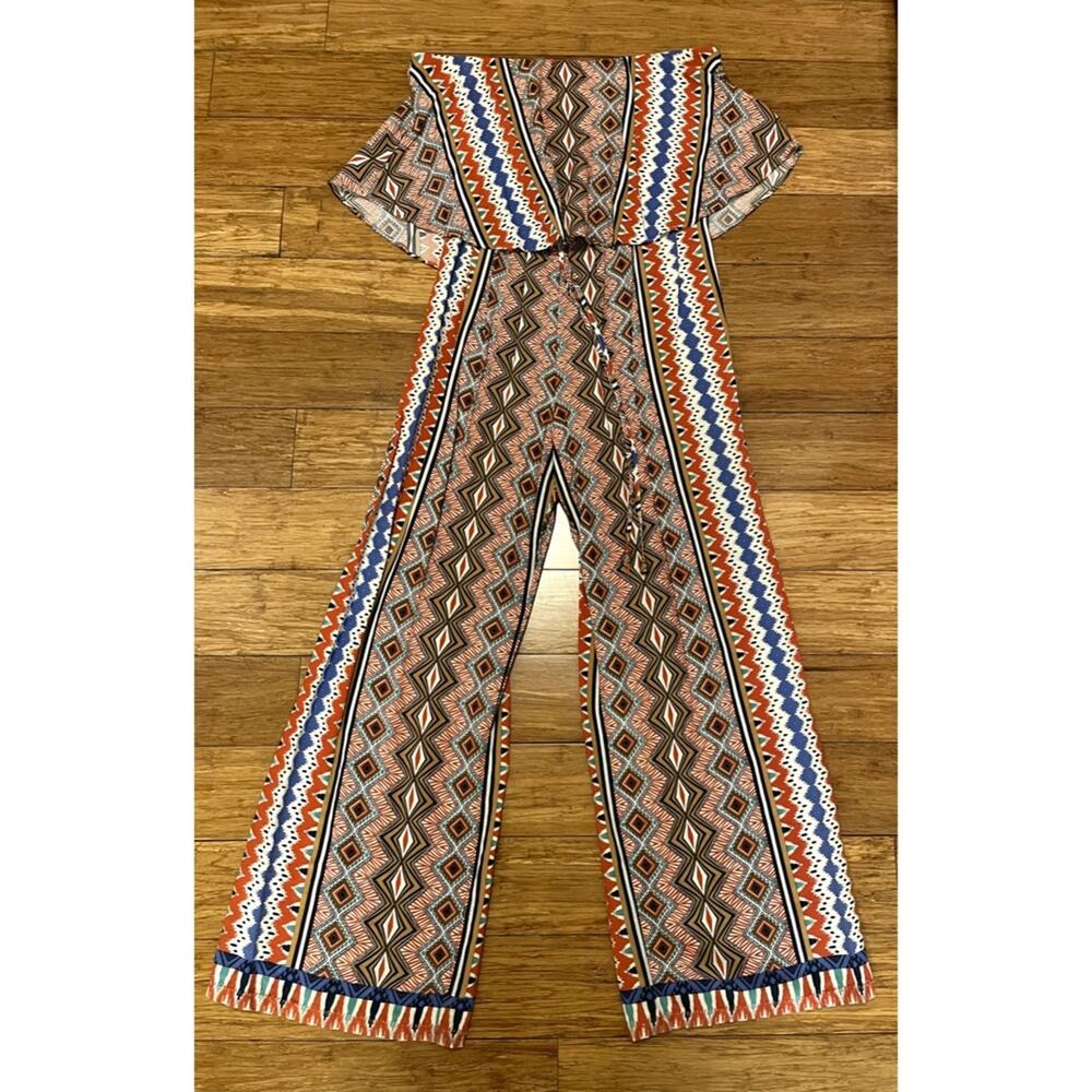 City‎ Triangles Women Strapless Boho Jumpsuit Size: M Multicolor Summer Perfect